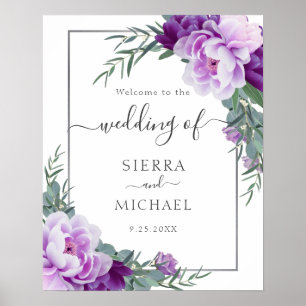 Chic Silver & Purple Floral Eucalyptus Wedding Poster