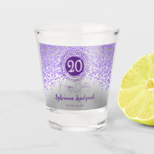 Chic Silver & Purple Glitter 20th Birthday Gift Shot Glass