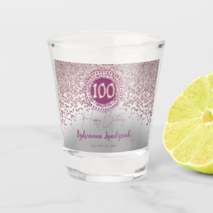Chic Silver Rose Gold Glitter 100th Birthday Gift Shot Glass