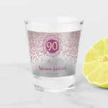 Chic Silver & Rose Gold Glitter 90th Birthday Gift Shot Glass<br><div class="desc">Chic personalised shot glasses with rose gold glitter and silver colours.</div>