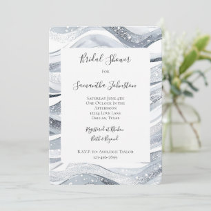 Chic Silver Sparkle Waves Bridal Shower Invitation