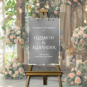Chic Silver Splash Wedding Welcome Acrylic Sign