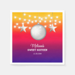 Chic Silver Star String Light Gradient Birthday Napkin