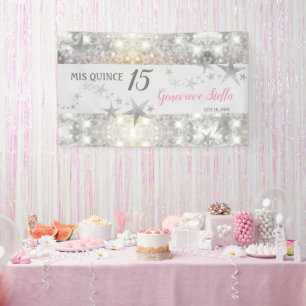Chic Silver Stars Quinceanera Banner