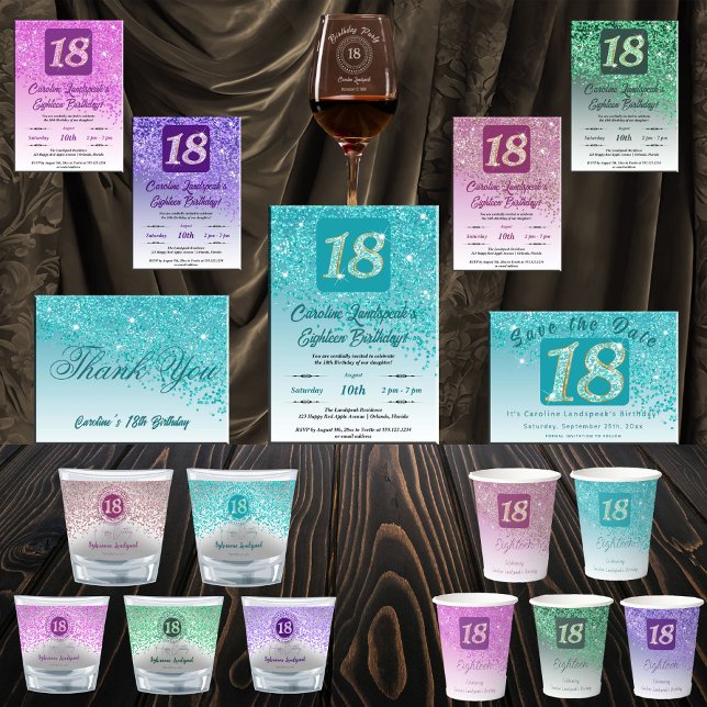Chic Silver & Teal Blue Glitter 18th Birthday Gift Shot Glass (Creator Uploaded)
