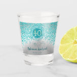 Chic Silver & Teal Blue Glitter 40th Birthday Gift Shot Glass<br><div class="desc">Chic personalised shot glasses with teal blue glitter and silver colours.</div>
