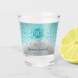 Chic Silver & Teal Blue Glitter 90th Birthday Gift Shot Glass<br><div class="desc">Chic personalised shot glasses with teal blue glitter and silver colours.</div>