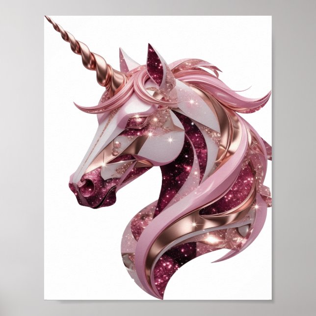 Chic Silver UNICORN 3D Text Art Poster (Front)