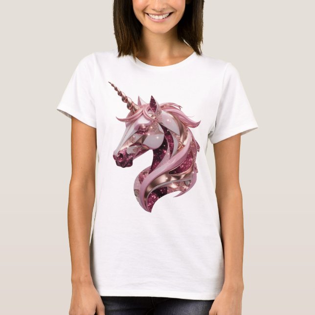 Chic Silver UNICORN 3D Text Art T-Shirt (Front)