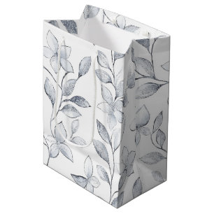 Chic Silver White Floral Wedding Medium Gift Bag