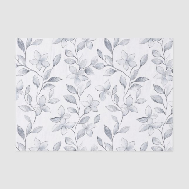 Chic Silver White Floral Wedding Tissue Paper (Front)