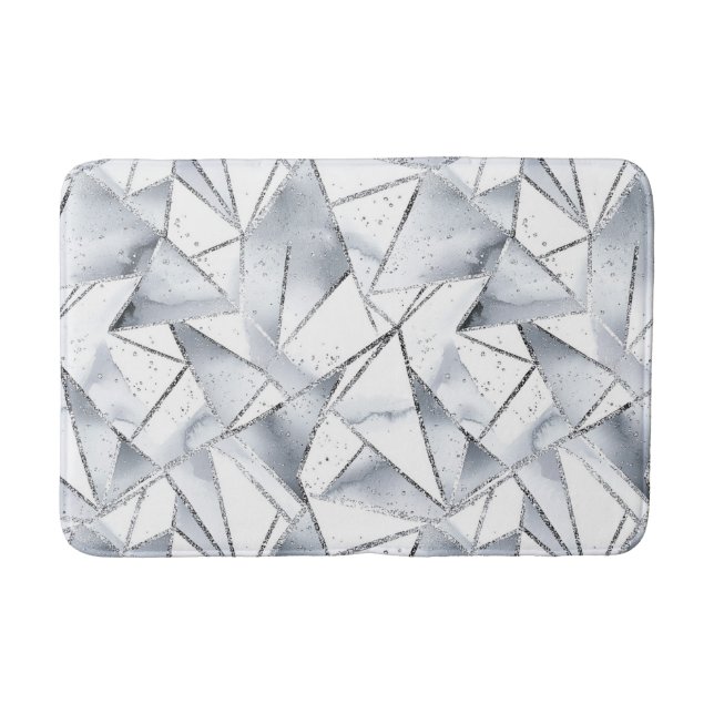 Chic Silver White Triangles Christmas Bath Mat (Front)