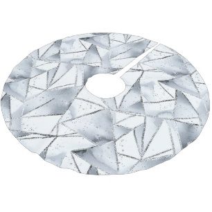 Chic Silver White Triangles Christmas Brushed Polyester Tree Skirt