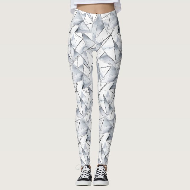 Chic Silver White Triangles   Leggings (Front)