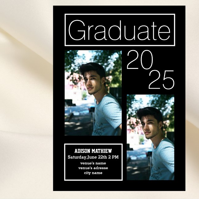 Chic simple Black Photo Collage Graduation Party  Invitation (Creator Uploaded)