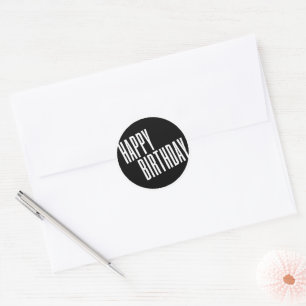 Chic & Simple Black & White Happy Birthday Classic Round Sticker