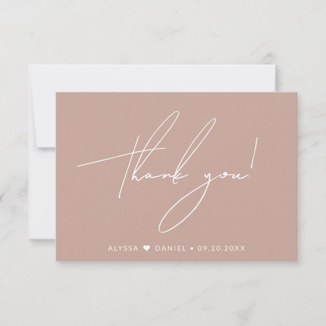 Chic Simple Blank back Wedding Blush Pink  Thank You Card (Front)
