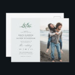 Chic Simple Blue & Green Branch Wedding Photo Invitation Postcard<br><div class="desc">This minimalist wedding design is perfect for that modern couple looking for something unique. This postcard invitation features a watercolor branch with gorgeous modern typography underneath and your own custom photo on the right-hand side against a pastel blue background. On the back, there is a green watercolor wash to perfectly...</div>