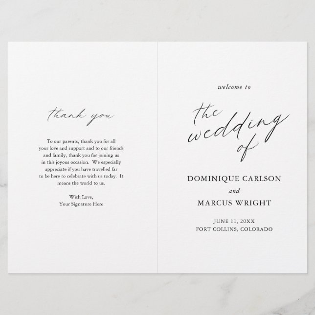 Chic Simple Elegant Budget Wedding Program (Front)