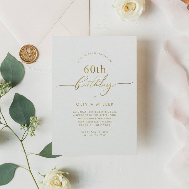 Chic Simple Elegant Gold Script 60th Birthday Invitation (Creator Uploaded)