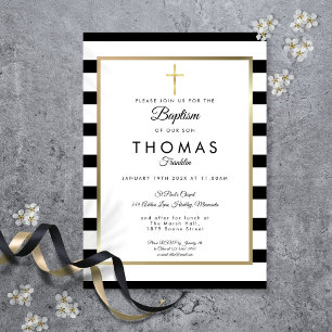 Chic Simple Gold Cross Baptism Christening Invitation