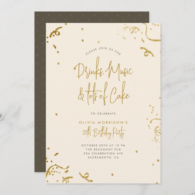 Chic Simple Gold Glitter Confetti 30th Birthday Invitation (Front/Back)