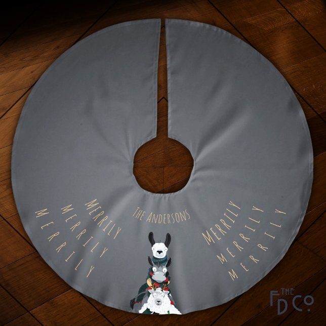 Chic Simple Grey | Funny Winter Llama Sheep Donkey Brushed Polyester Tree Skirt (Creator Uploaded)