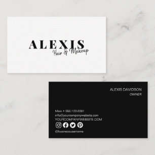 Chic Simple Hair and Makeup Business black white Business Card