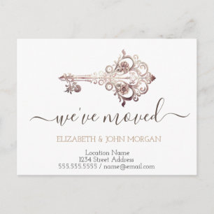 Chic Simple I've Moved Floral Key New Address Announcement Postcard