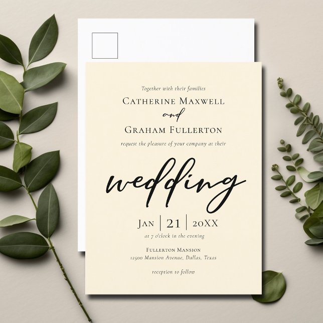 Chic Simple Ivory Typography Wedding Invitation Postcard (Creator Uploaded)