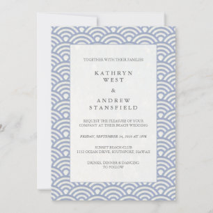 Chic Simple Japanese Seigaiha Waves Beach Wedding Invitation
