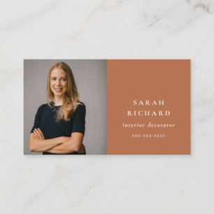 Chic Simple Minimal Rust Orange Professional Photo Business Card