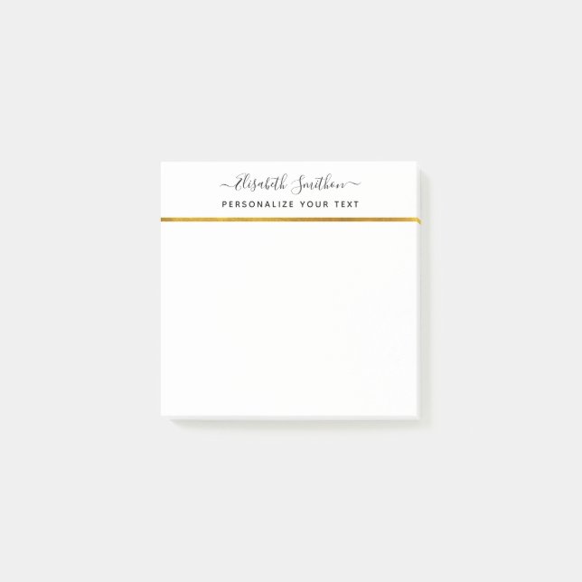 Chic Simple Minimal White Gold Personal Stationery Post-it Notes (Front)