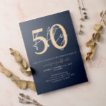 Chic Simple Minimalist Blue Gold 50th Birthday Invitation<br><div class="desc">Chic Simple Minimalist Blue Gold 50th Birthday Invitation</div>