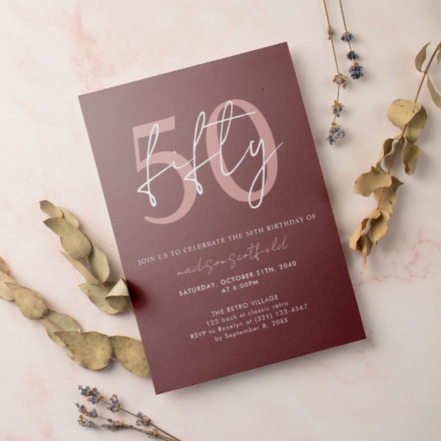 Chic Simple Minimalist Burgundy 50th Birthday Invitation (Creator Uploaded)