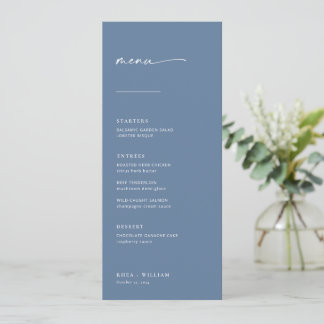 Chic + Simple Modern Script Wedding Menu | Blue