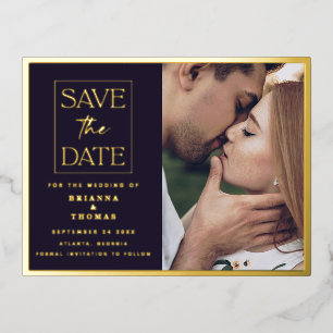 Chic Simple Photo Save the Date Wedding Gold Foil Invitation Postcard