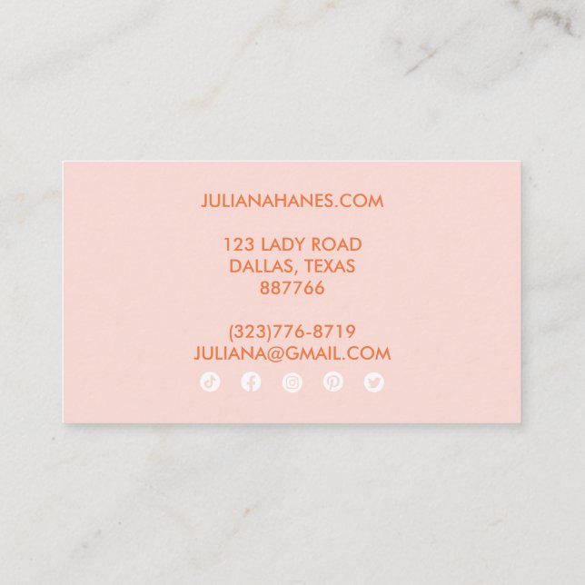 Chic Simple Pink Orange Rainbows Social Icons Business Card (Back)
