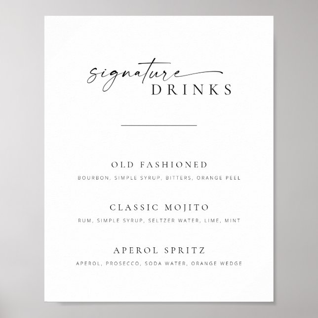 Chic + Simple Script Wedding Signature Drinks Sign (Front)