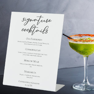 Chic Simple Wedding Signature Cocktails Bar Menu Pedestal Sign