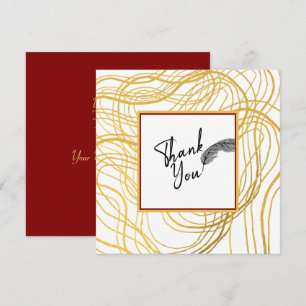 Chic Simple White Gold and Black Text Thank You Card