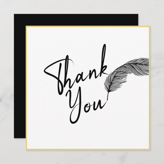 Chic Simple White Gold and Black Text Thank You Card (Front/Back)