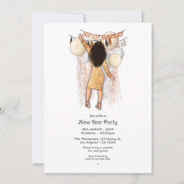 Chic Sip Sip Hooray New Year Party Invitation (Front)