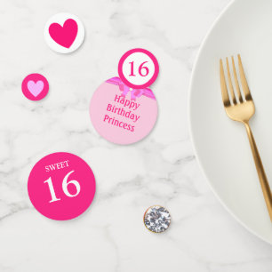 Chic Sixteenth Birthday on White and Pink Confetti