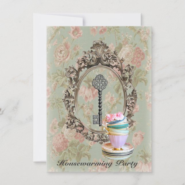 chic skeleton key new home Housewarming party Invitation (Front)
