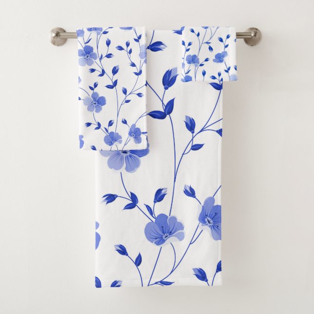 Chic Sky  Blue  Daisy Floral  Bath Towel Set (Insitu)