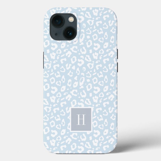 Chic Sky Blue Leopard Print Monogram Case-Mate iPhone Case (Back)