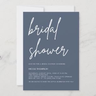 Chic Slate Blue Modern Bridal Shower Invitation 