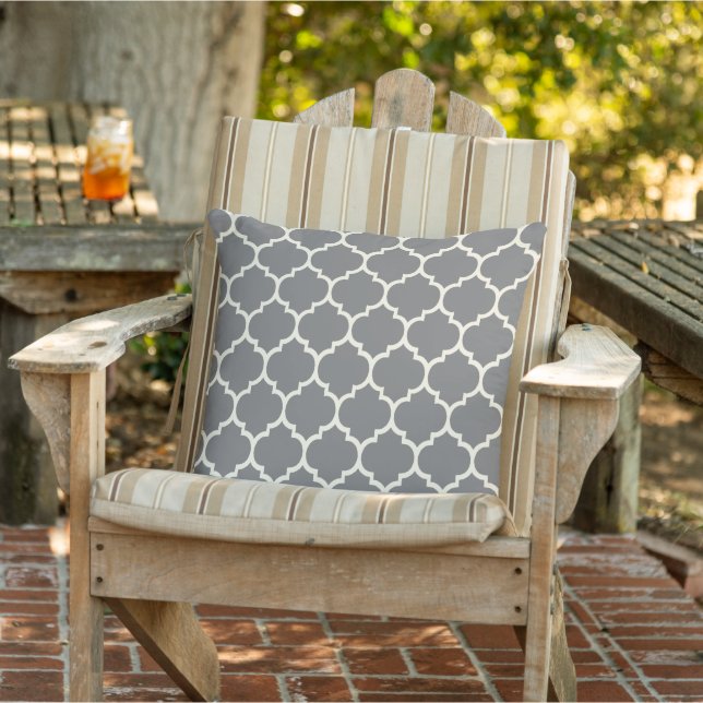 Chic Slate Grey Ivory Quatrefoil Trellis Pattern Cushion (Chair)