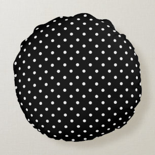 Chic Small White Polka dots black background Round Cushion